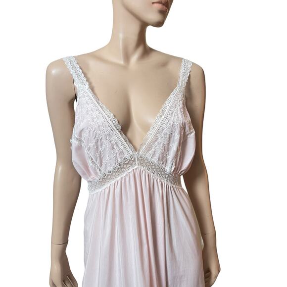 Christian Dior Vintage 70s Nightgown Pink with White Lace Loungewear Size Large - Picture 1 of 9
